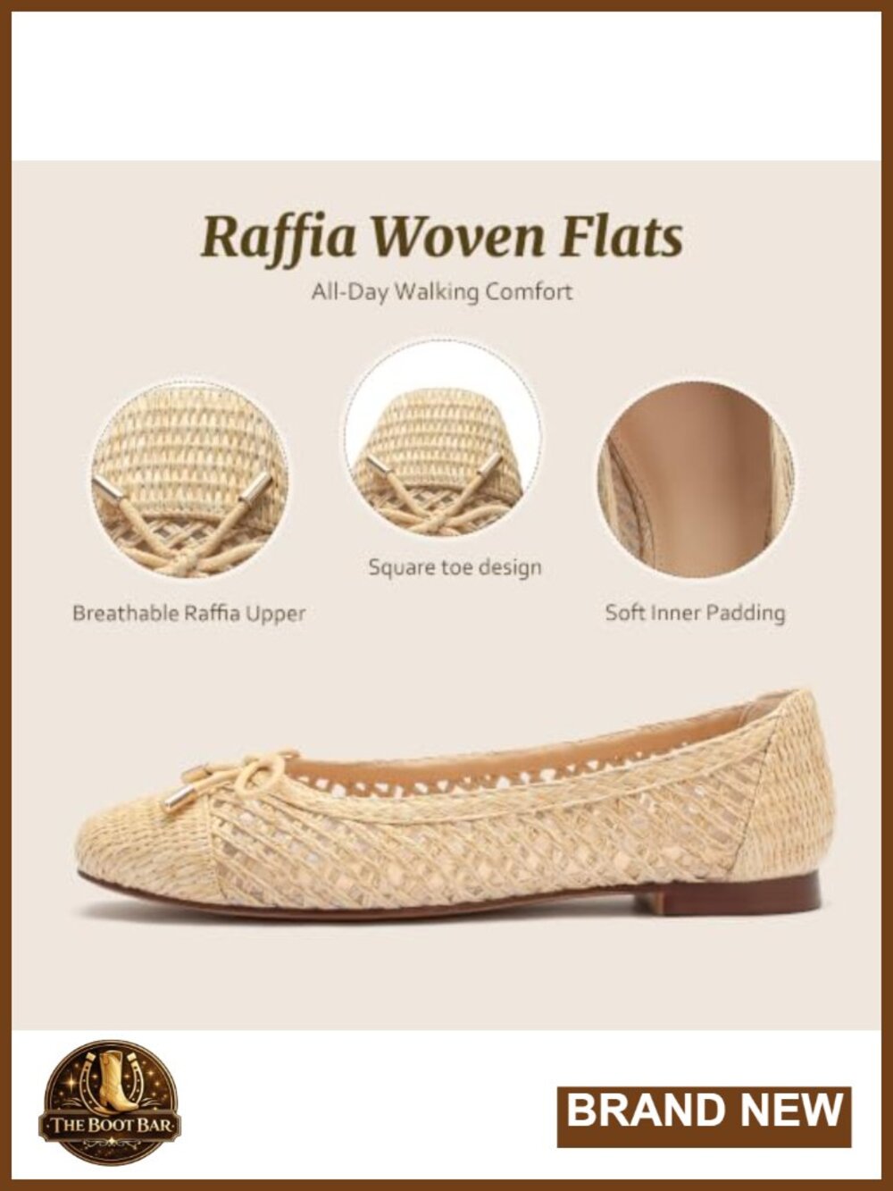 Woven Raffia Ballet Flats Square Toe Bow Slip On Comfort Dress Shoes - Picture 3 of 6